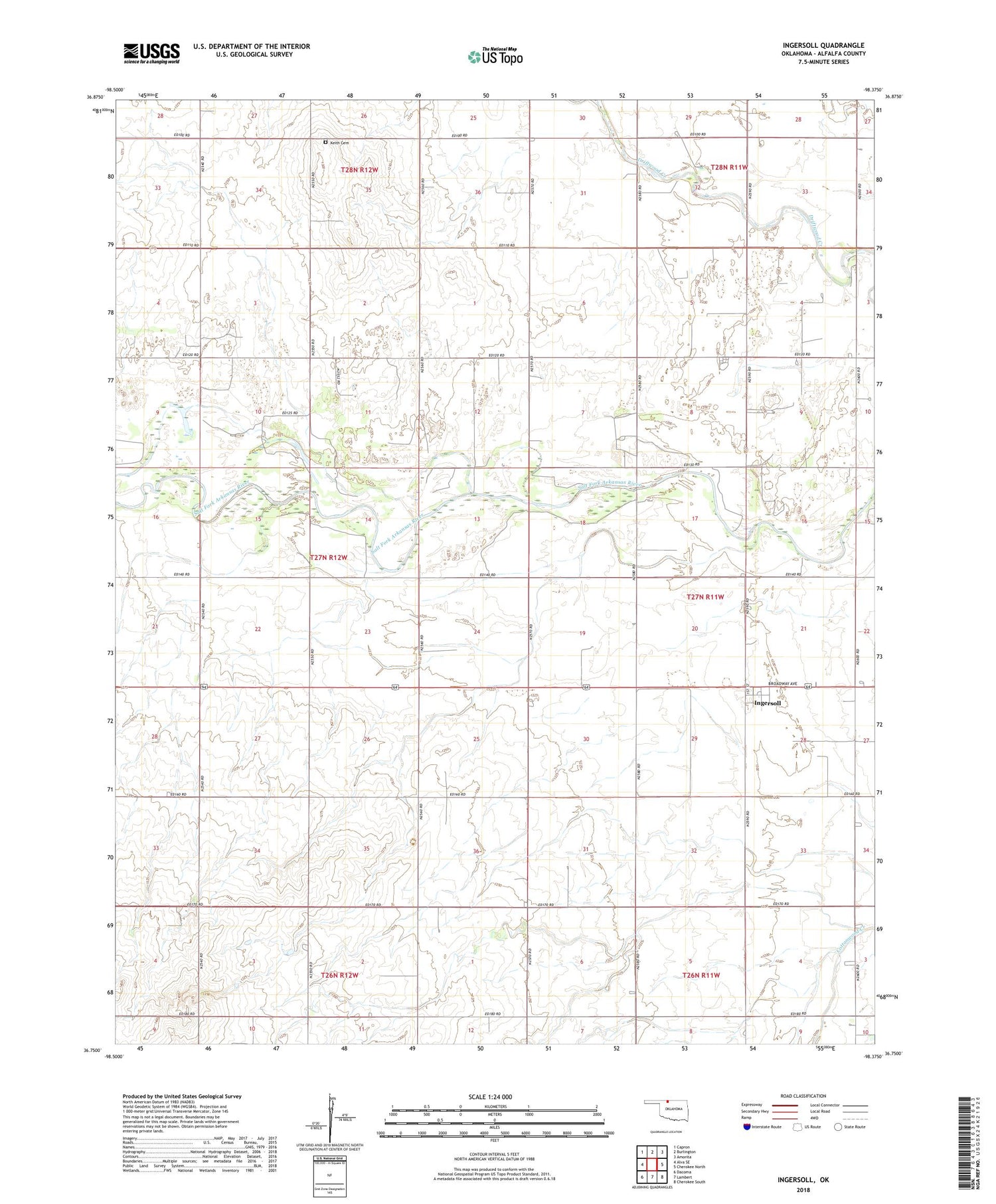 Ingersoll Oklahoma US Topo Map Image