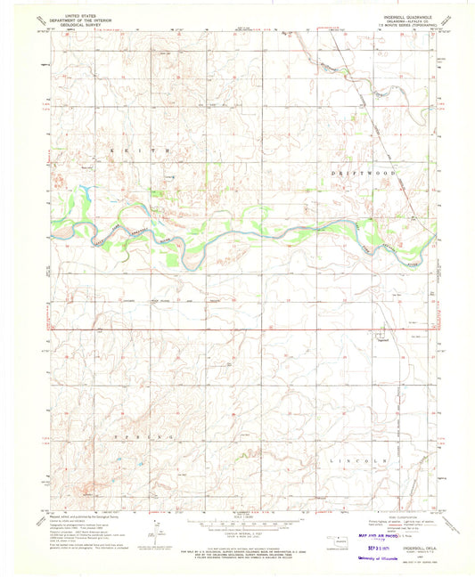 Classic USGS Ingersoll Oklahoma 7.5'x7.5' Topo Map Image