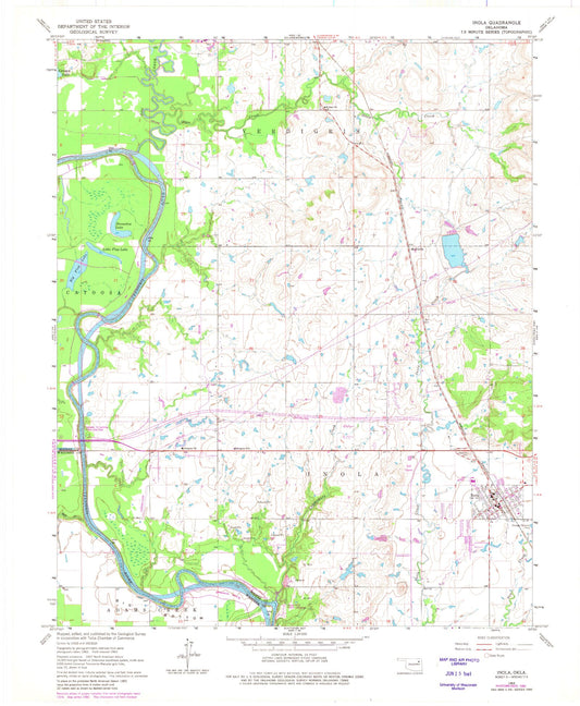 Classic USGS Inola Oklahoma 7.5'x7.5' Topo Map Image