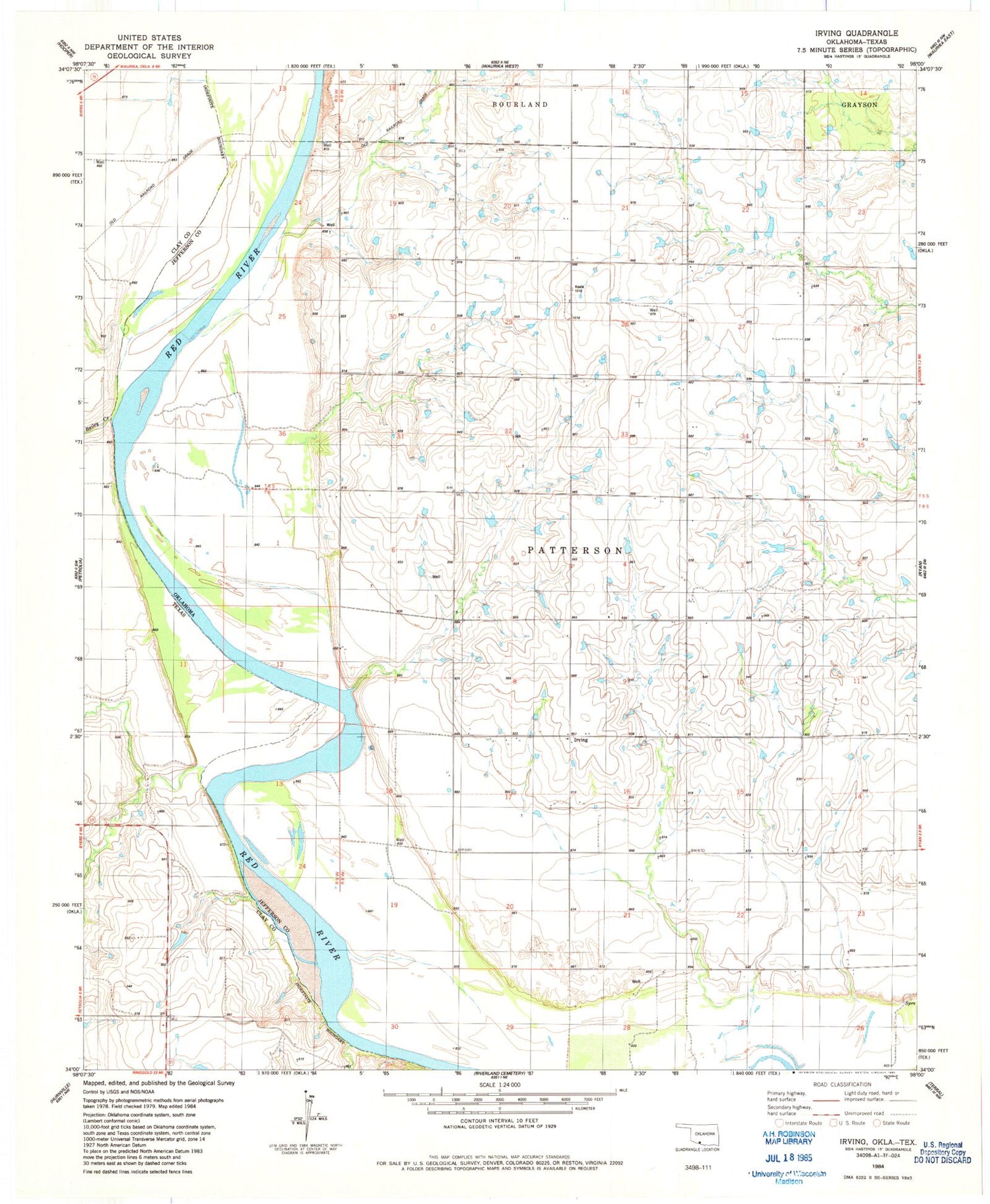 Classic USGS Irving Oklahoma 7.5'x7.5' Topo Map Image