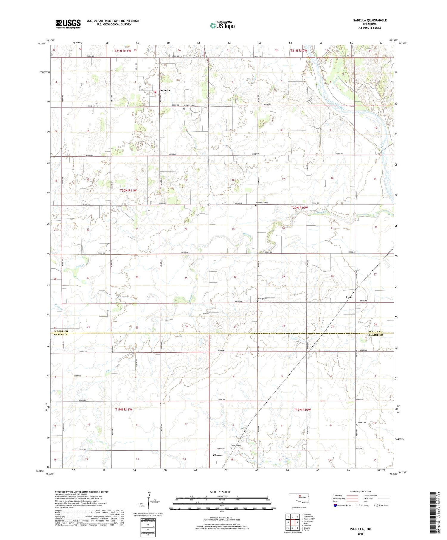 Isabella Oklahoma US Topo Map Image