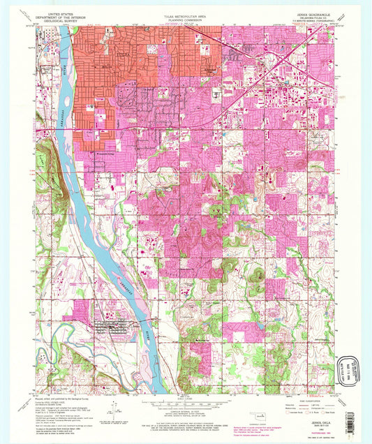Classic USGS Jenks Oklahoma 7.5'x7.5' Topo Map Image