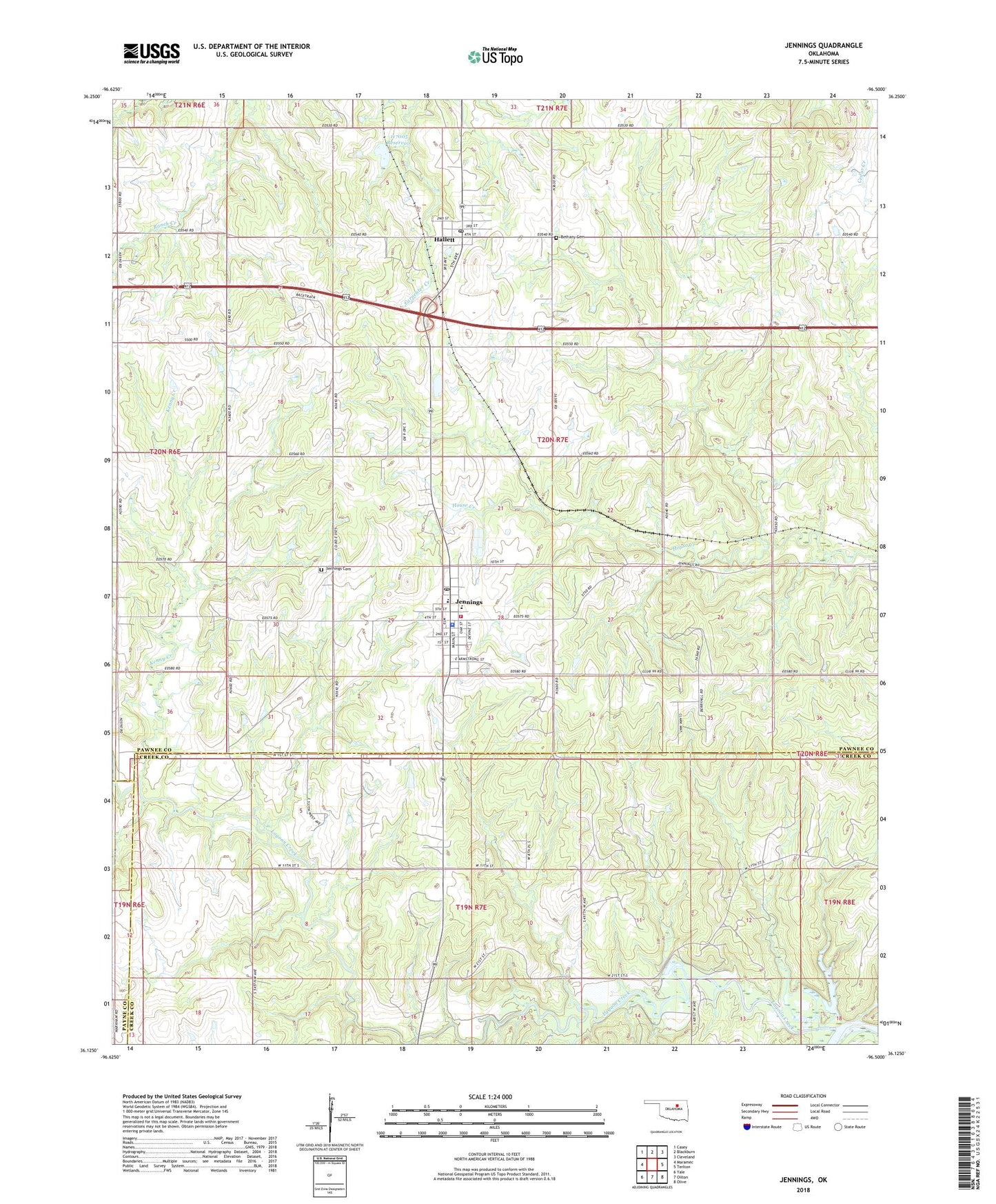Jennings Oklahoma US Topo Map Image