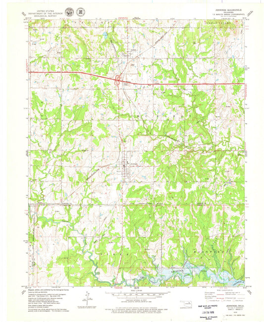 Classic USGS Jennings Oklahoma 7.5'x7.5' Topo Map Image