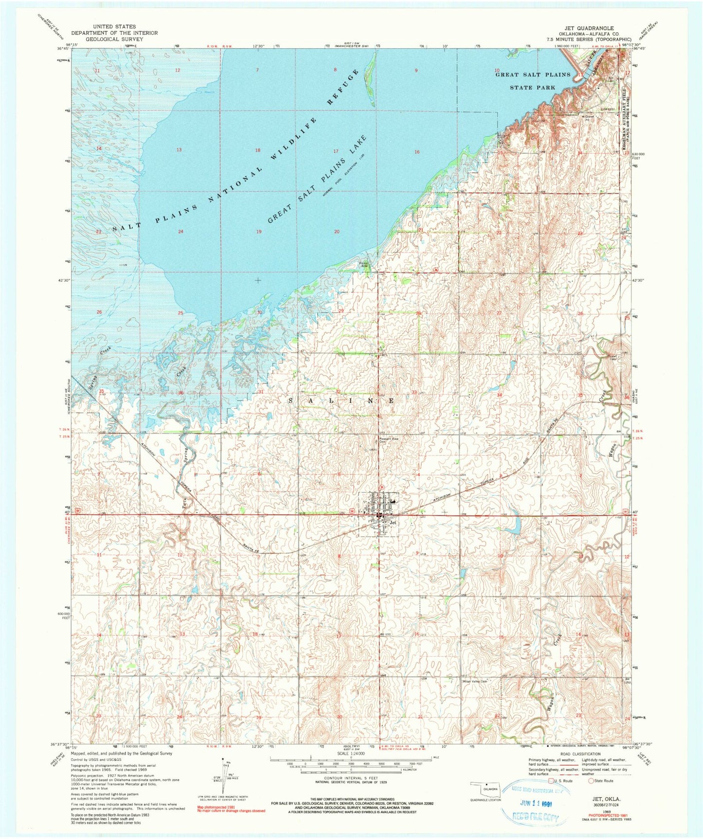 Classic USGS Jet Oklahoma 7.5'x7.5' Topo Map Image