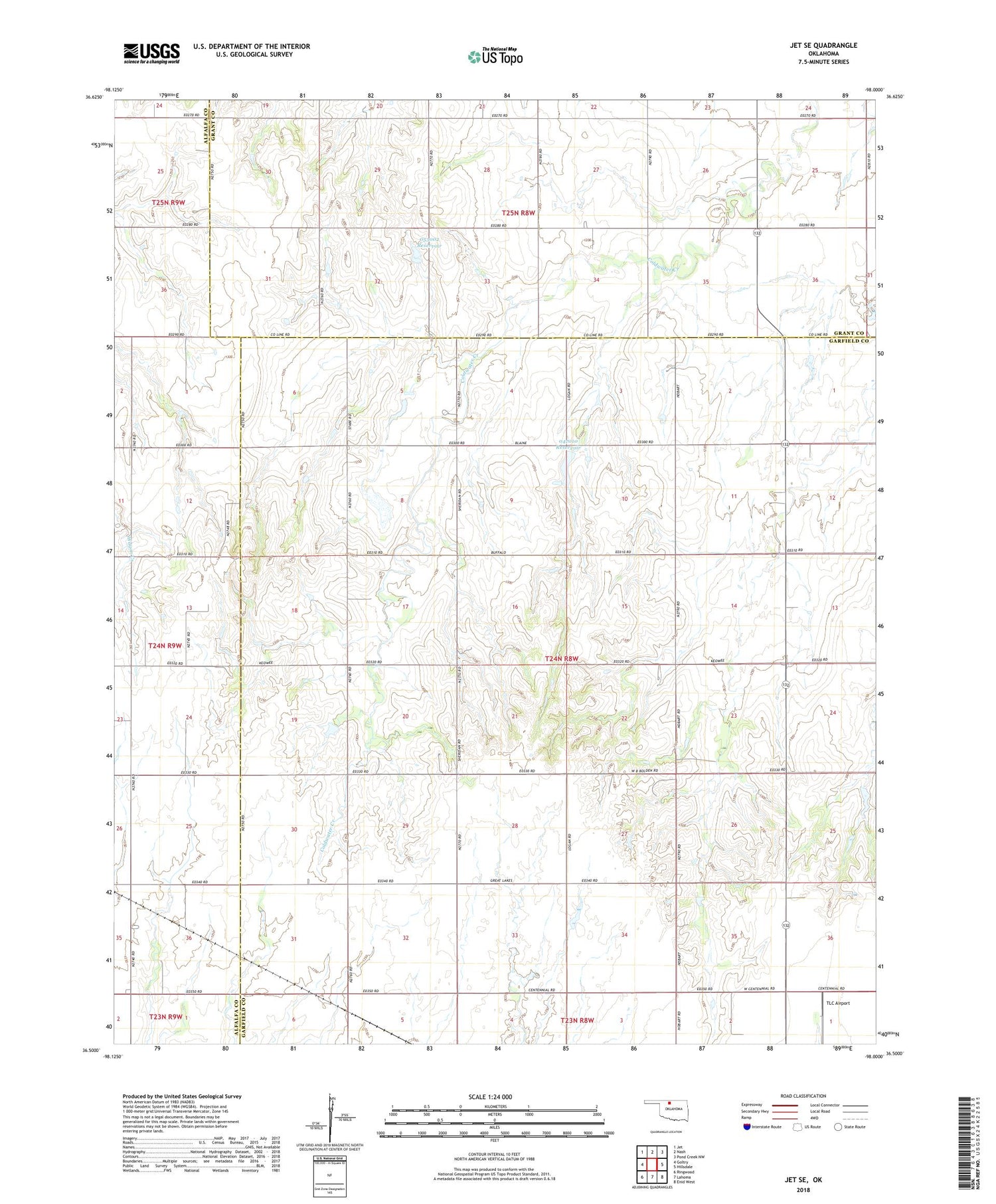 Jet SE Oklahoma US Topo Map Image