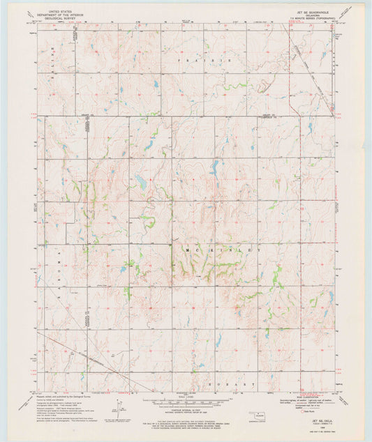 Classic USGS Jet SE Oklahoma 7.5'x7.5' Topo Map Image