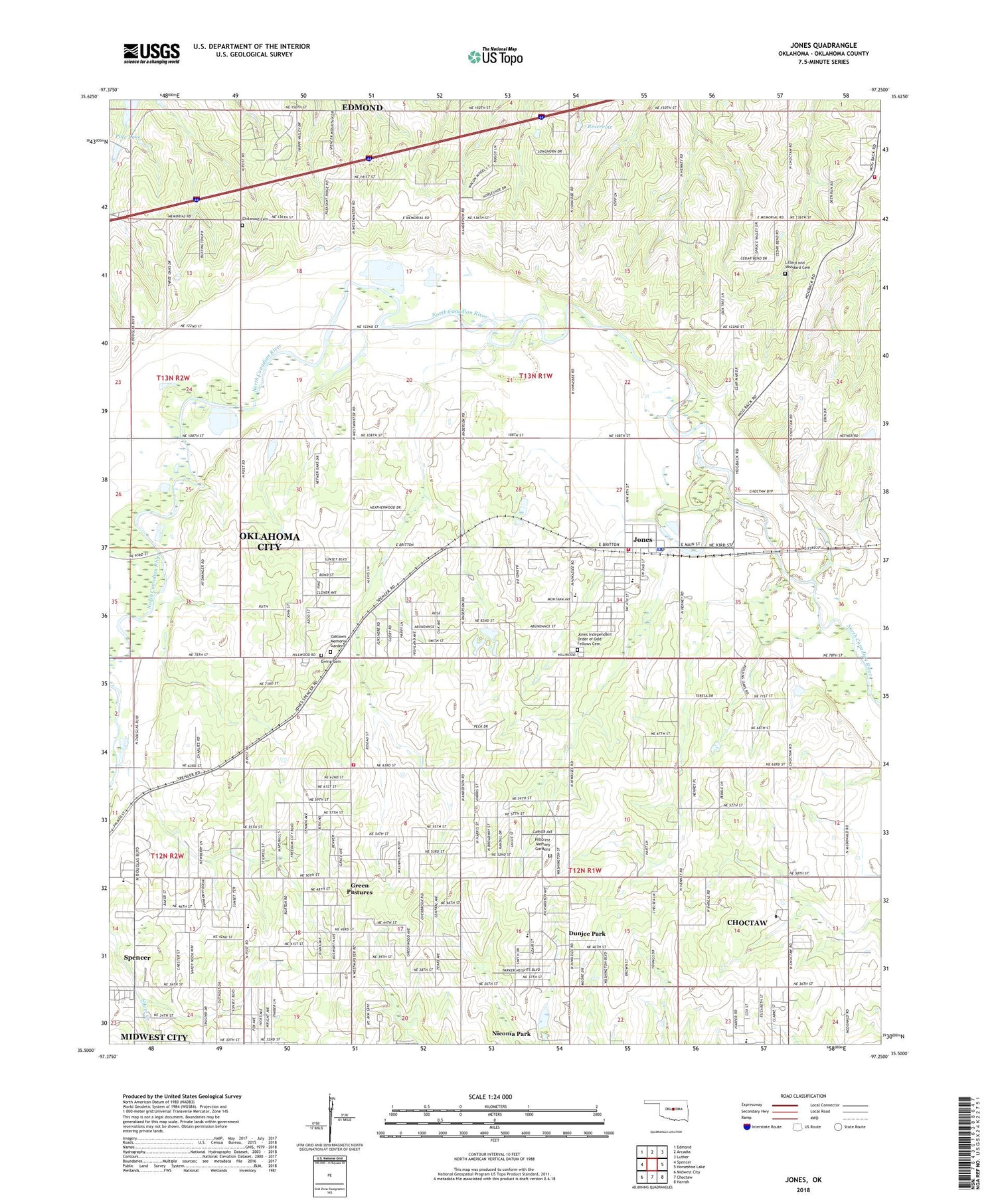 Jones Oklahoma US Topo Map Image