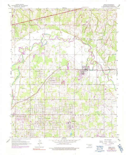 Classic USGS Jones Oklahoma 7.5'x7.5' Topo Map Image