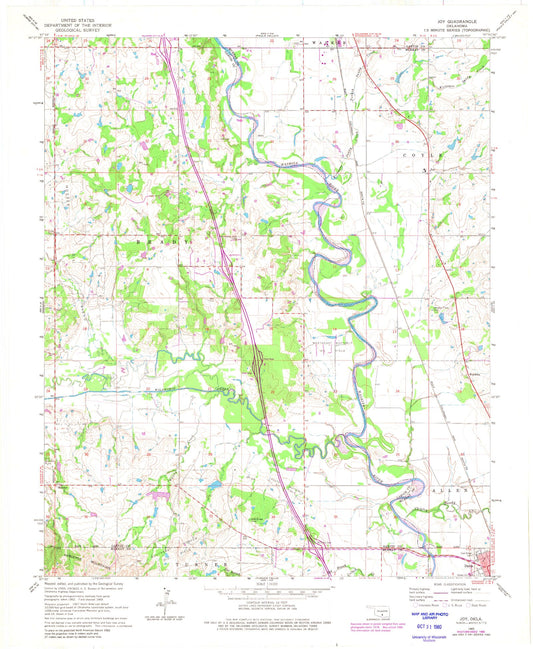Classic USGS Joy Oklahoma 7.5'x7.5' Topo Map Image