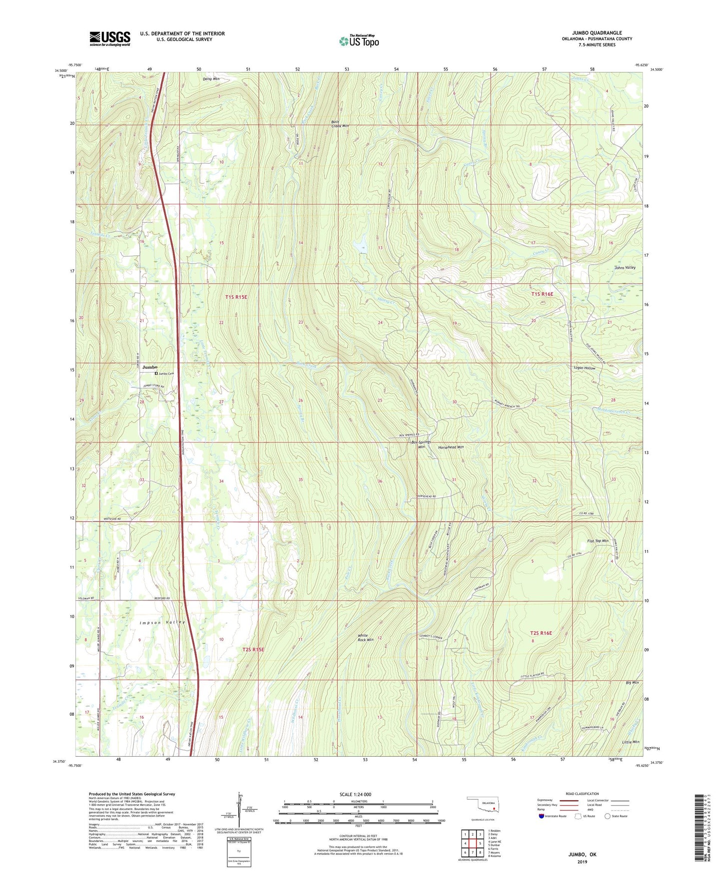 Jumbo Oklahoma US Topo Map Image