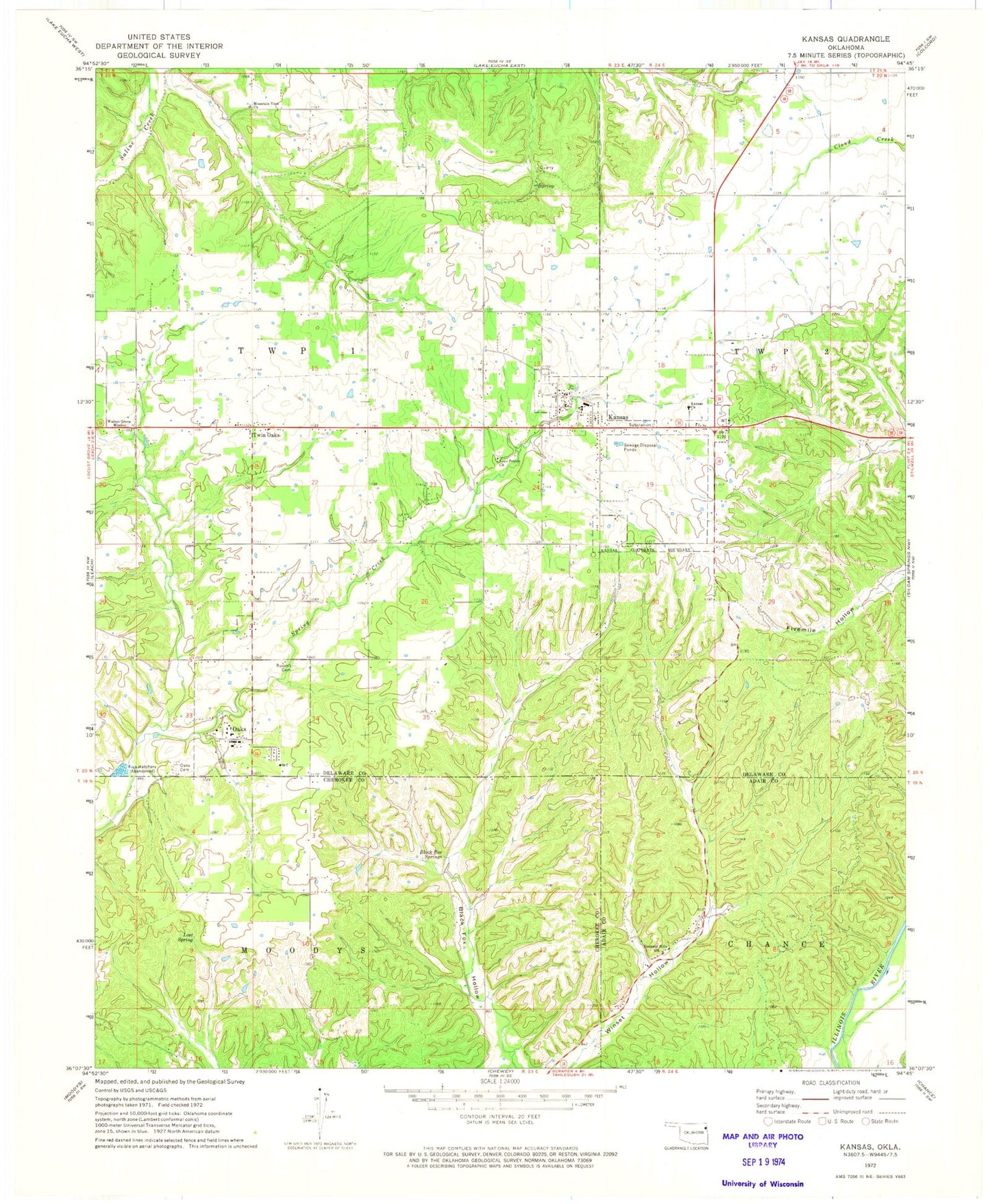 Classic USGS Kansas Oklahoma 7.5'x7.5' Topo Map Image