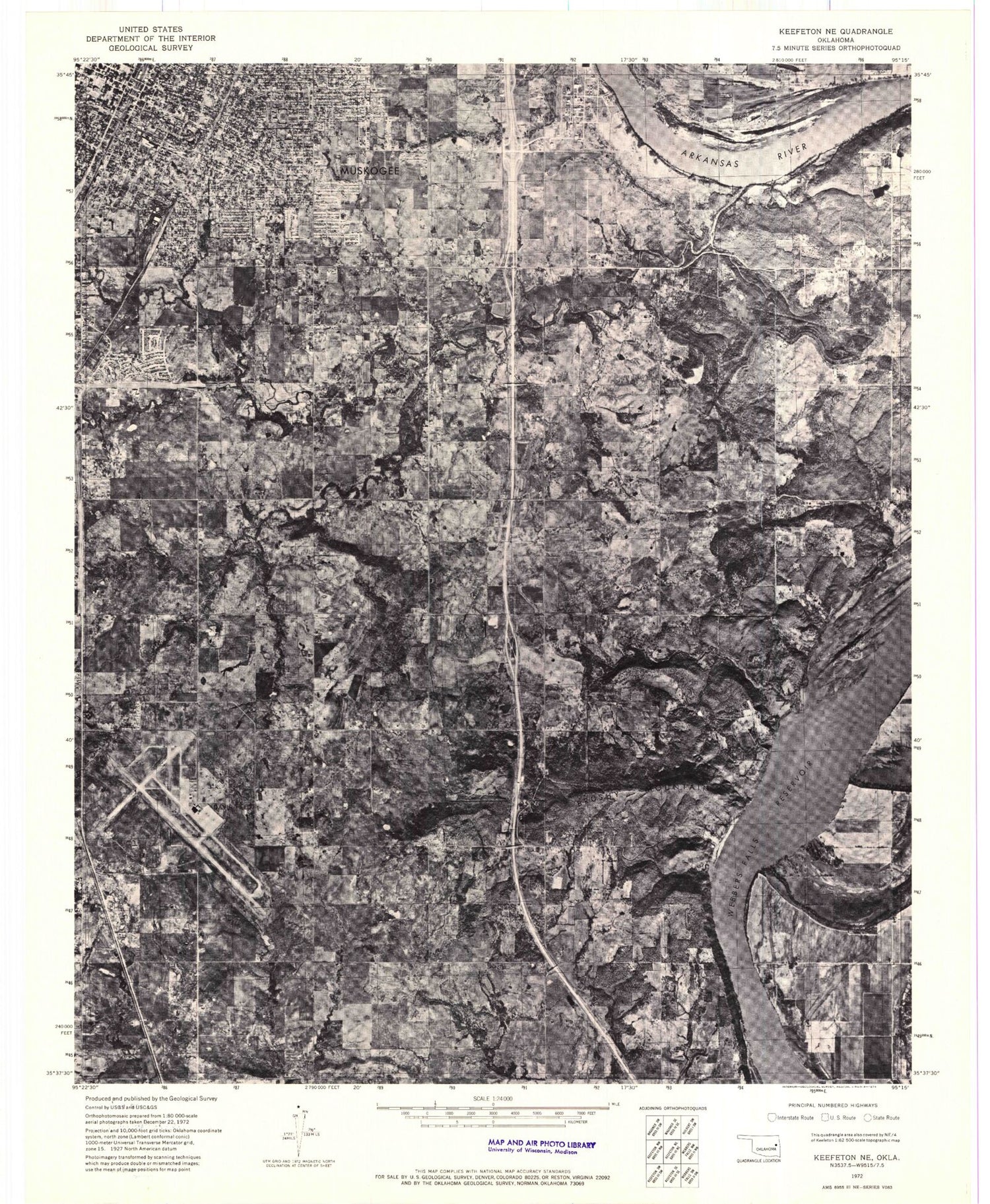 Classic USGS Southeast Muskogee Oklahoma 7.5'x7.5' Topo Map Image