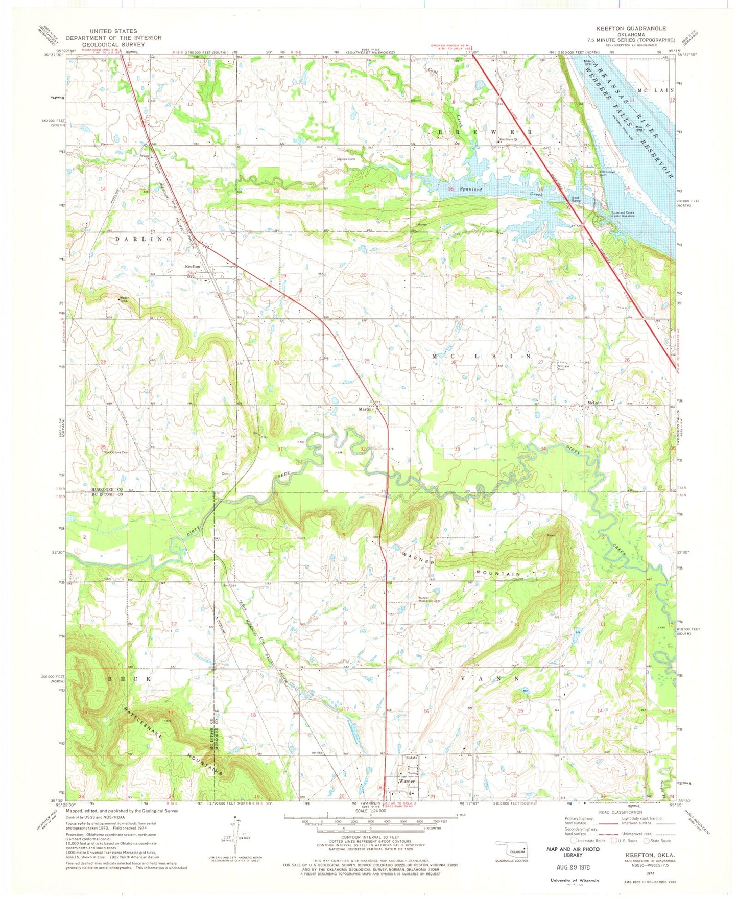 Classic USGS Keefton Oklahoma 7.5'x7.5' Topo Map Image