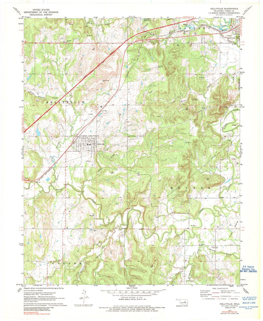Classic USGS Kellyville Oklahoma 7.5'x7.5' Topo Map Image
