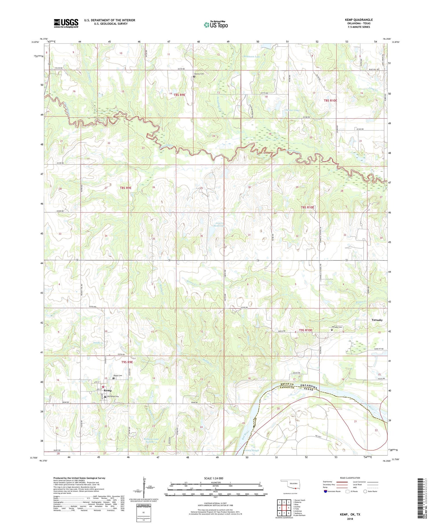Kemp Oklahoma US Topo Map Image