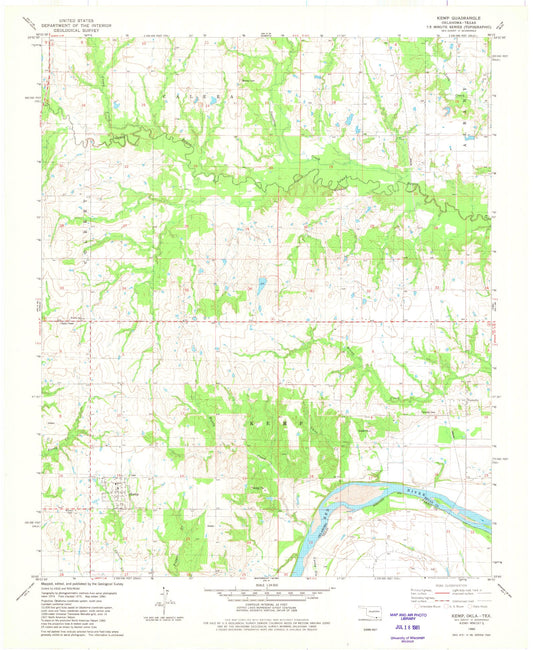 Classic USGS Kemp Oklahoma 7.5'x7.5' Topo Map Image