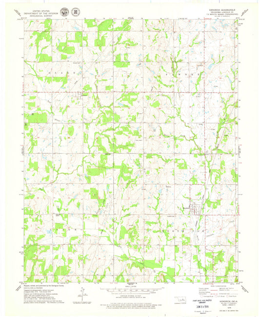 Classic USGS Kendrick Oklahoma 7.5'x7.5' Topo Map Image