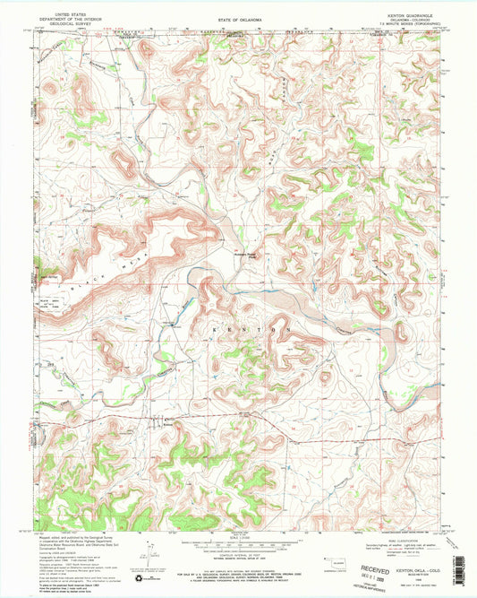 Classic USGS Kenton Oklahoma 7.5'x7.5' Topo Map Image