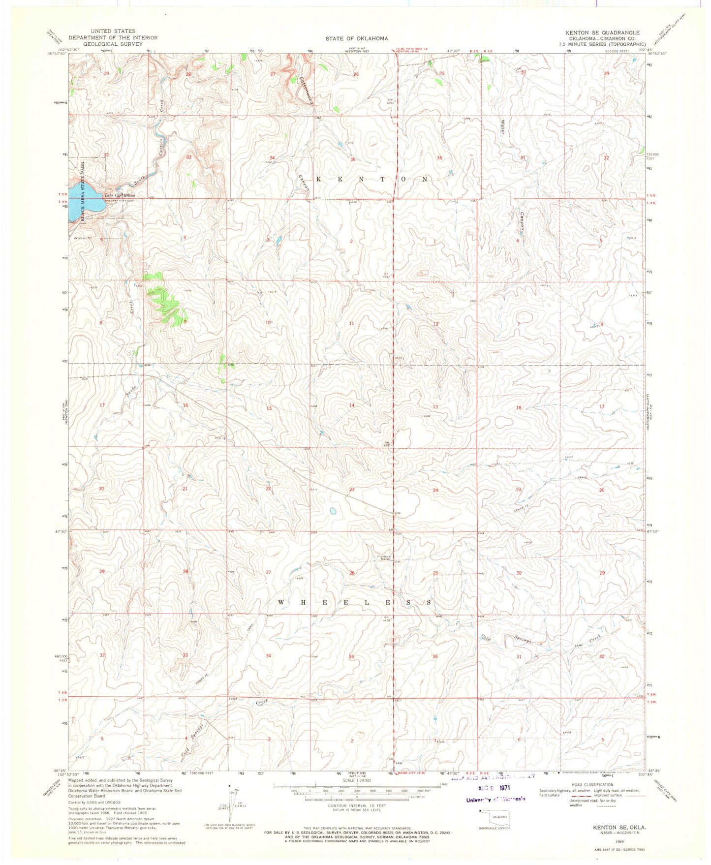 Classic USGS Kenton SE Oklahoma 7.5'x7.5' Topo Map Image