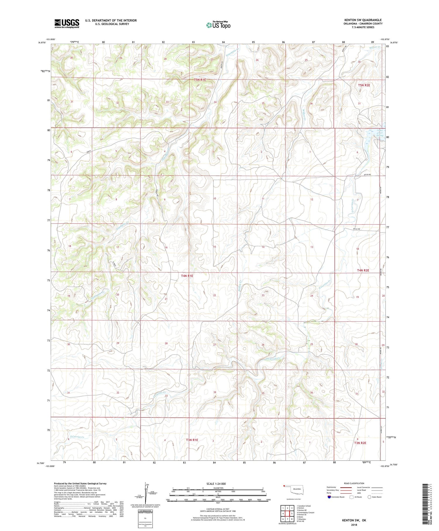 Kenton SW Oklahoma US Topo Map Image