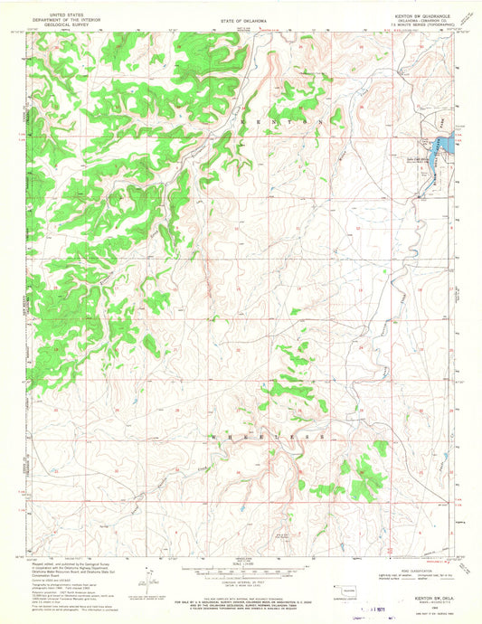 Classic USGS Kenton SW Oklahoma 7.5'x7.5' Topo Map Image