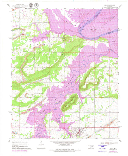Classic USGS Keota Oklahoma 7.5'x7.5' Topo Map Image
