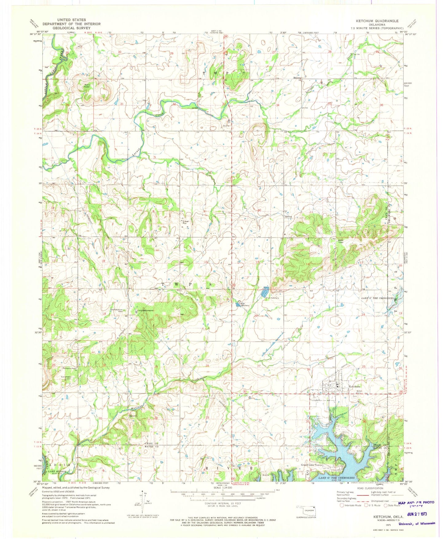 Classic USGS Ketchum Oklahoma 7.5'x7.5' Topo Map Image