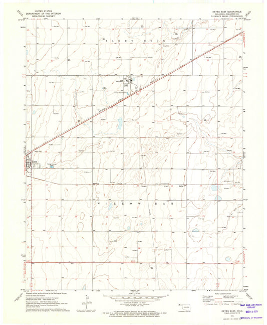 Classic USGS Keyes East Oklahoma 7.5'x7.5' Topo Map Image