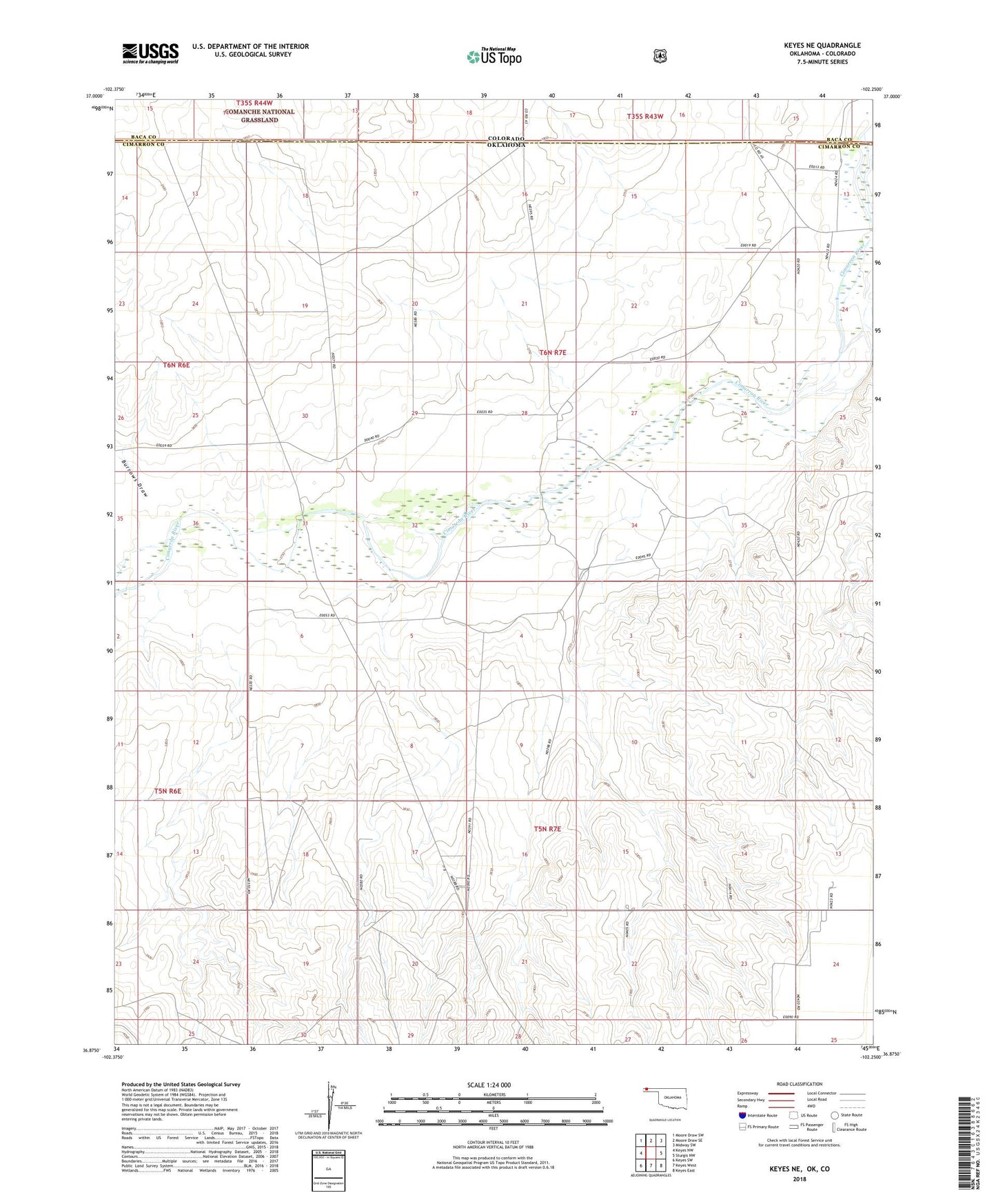 Keyes NE Oklahoma US Topo Map Image