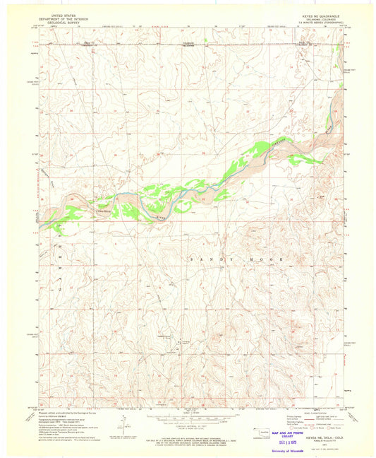 Classic USGS Keyes NE Oklahoma 7.5'x7.5' Topo Map Image