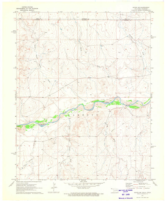 Classic USGS Keyes NW Oklahoma 7.5'x7.5' Topo Map Image
