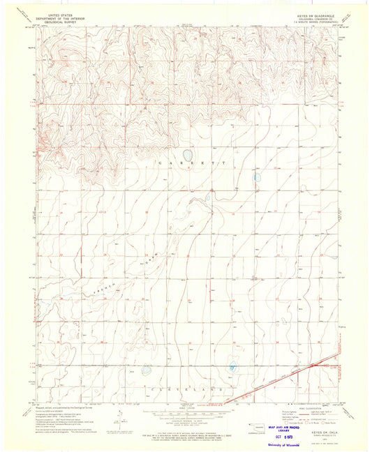 Classic USGS Keyes SW Oklahoma 7.5'x7.5' Topo Map Image
