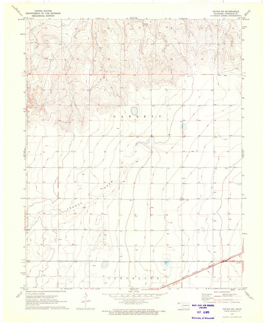 Classic USGS Keyes SW Oklahoma 7.5'x7.5' Topo Map Image