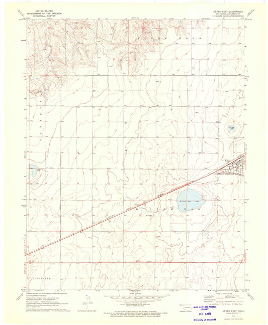 Classic USGS Keyes West Oklahoma 7.5'x7.5' Topo Map Image