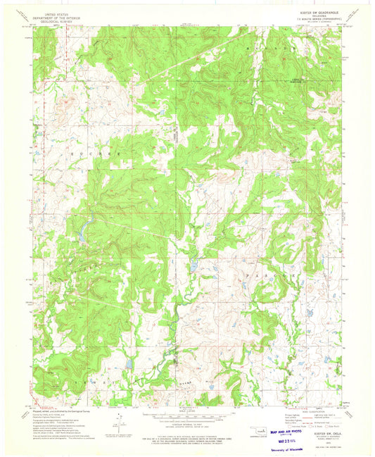 Classic USGS Kiefer SW Oklahoma 7.5'x7.5' Topo Map Image