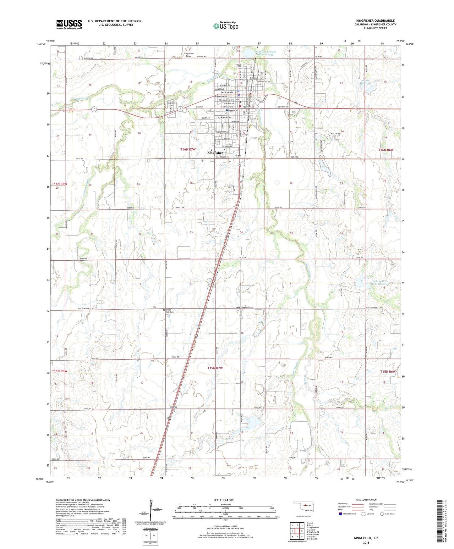 Kingfisher Oklahoma US Topo Map Image
