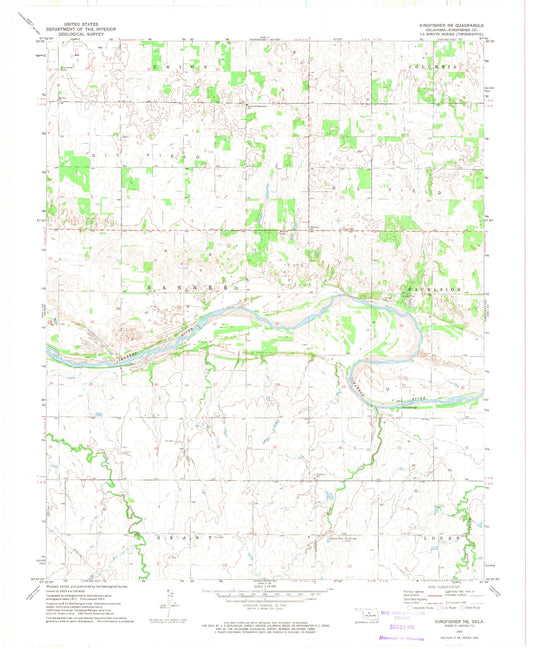 Classic USGS Kingfisher NE Oklahoma 7.5'x7.5' Topo Map Image
