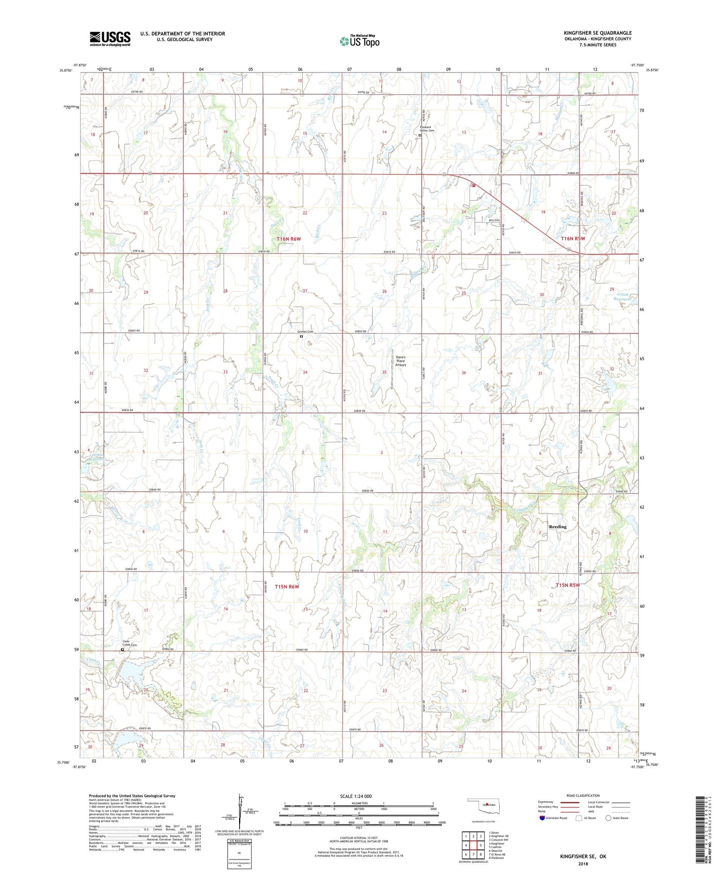 Kingfisher SE Oklahoma US Topo Map Image