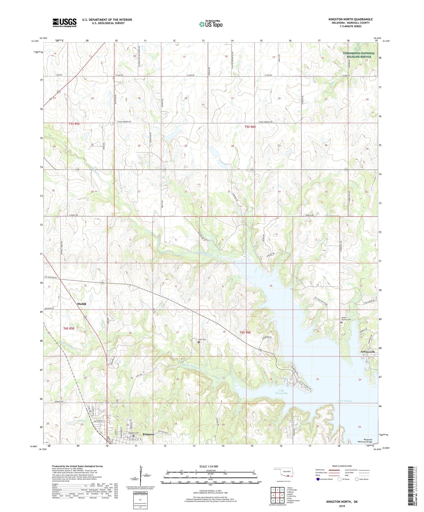 Kingston North Oklahoma US Topo Map Image