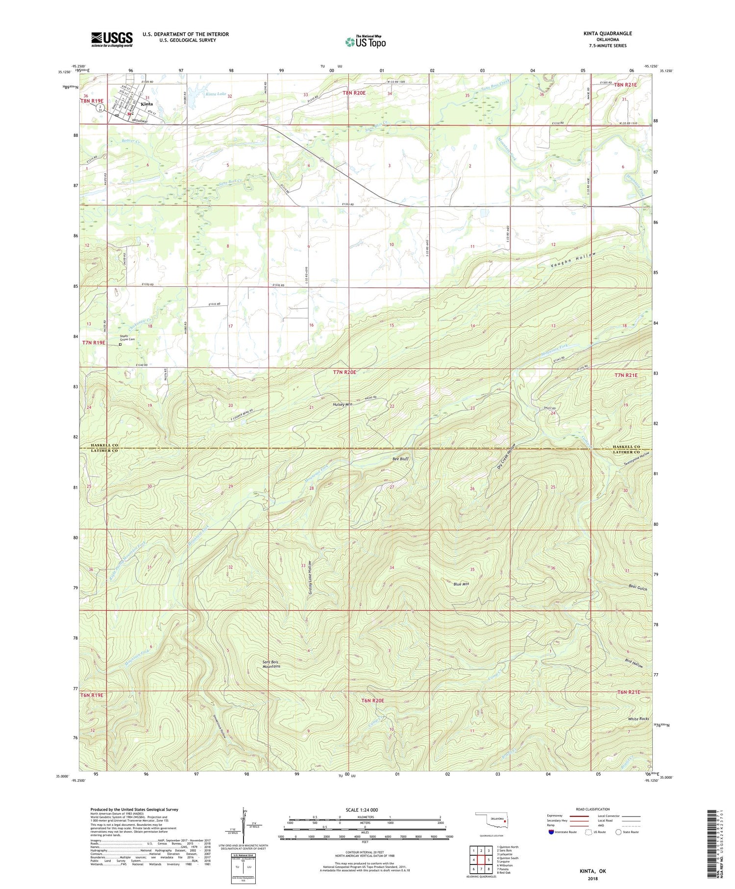 Kinta Oklahoma US Topo Map Image