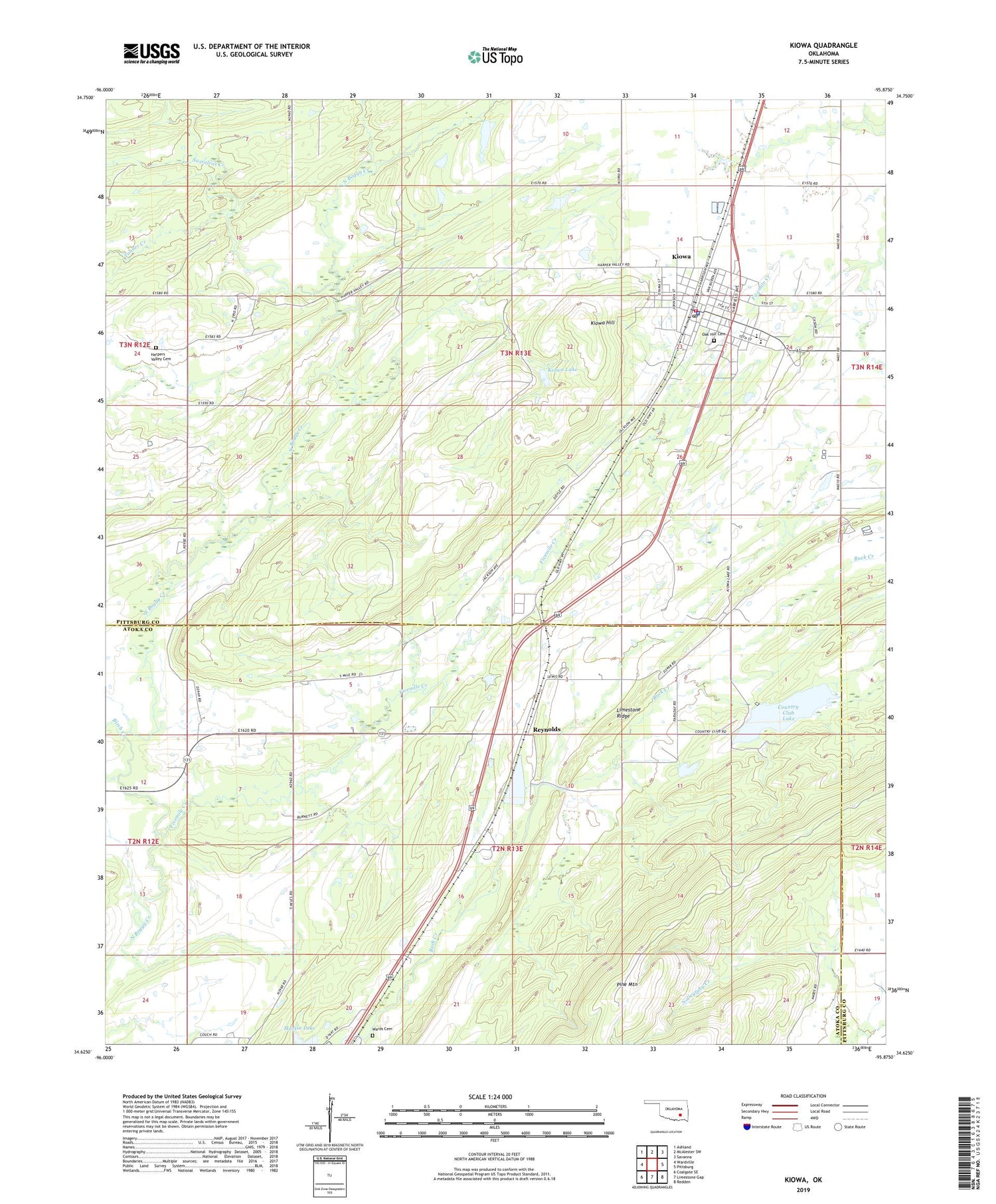 Kiowa Oklahoma US Topo Map Image