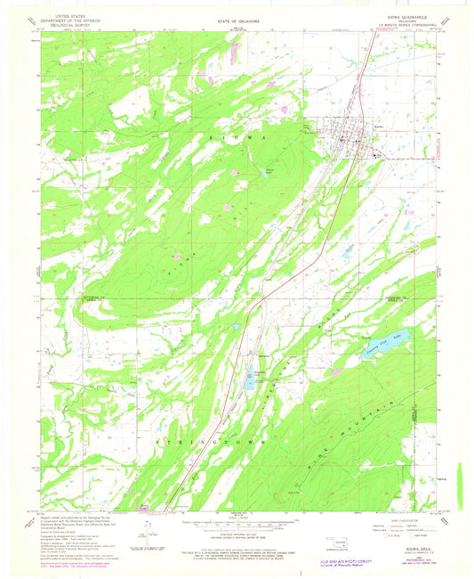 Classic USGS Kiowa Oklahoma 7.5'x7.5' Topo Map Image