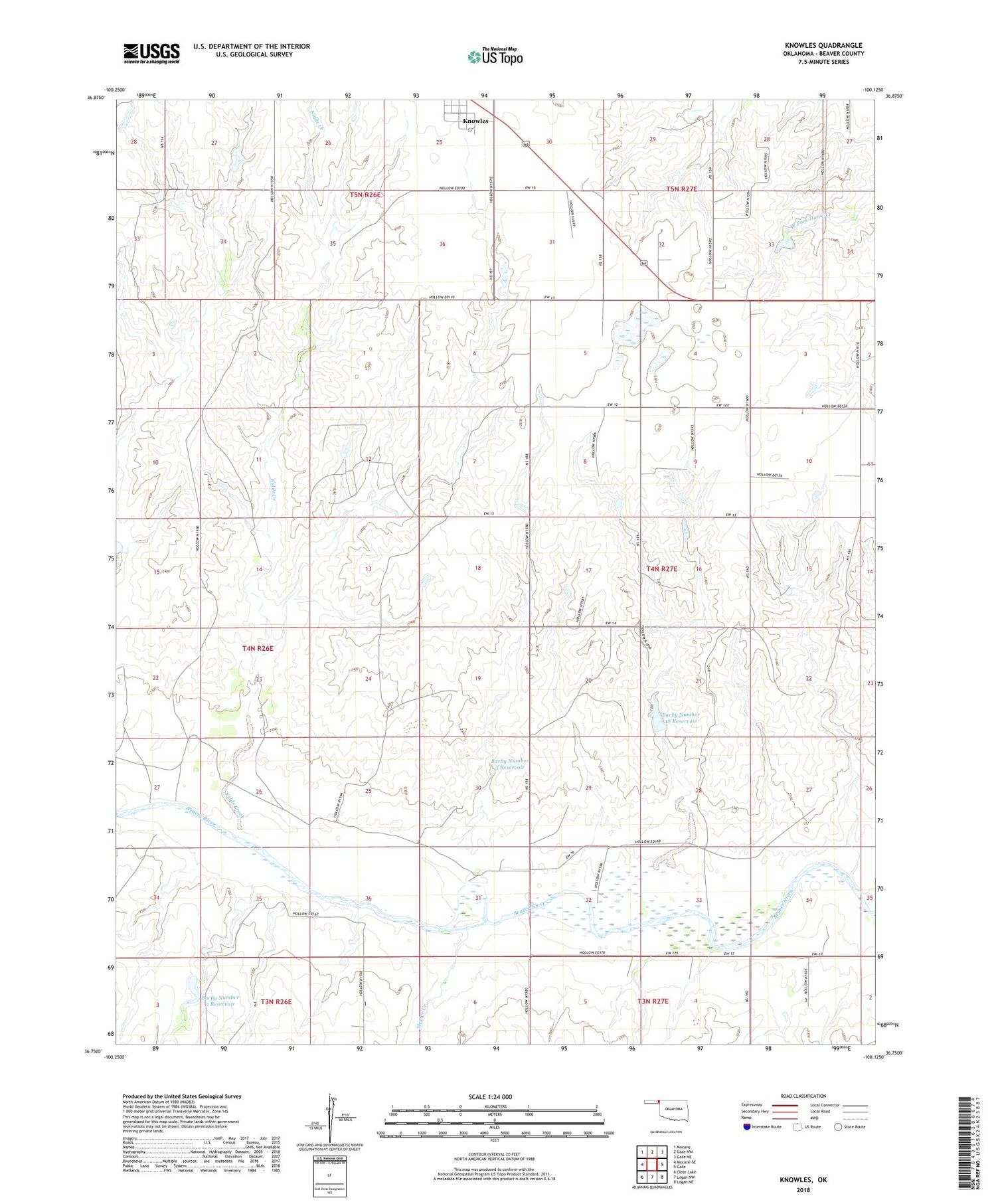 Knowles Oklahoma US Topo Map Image