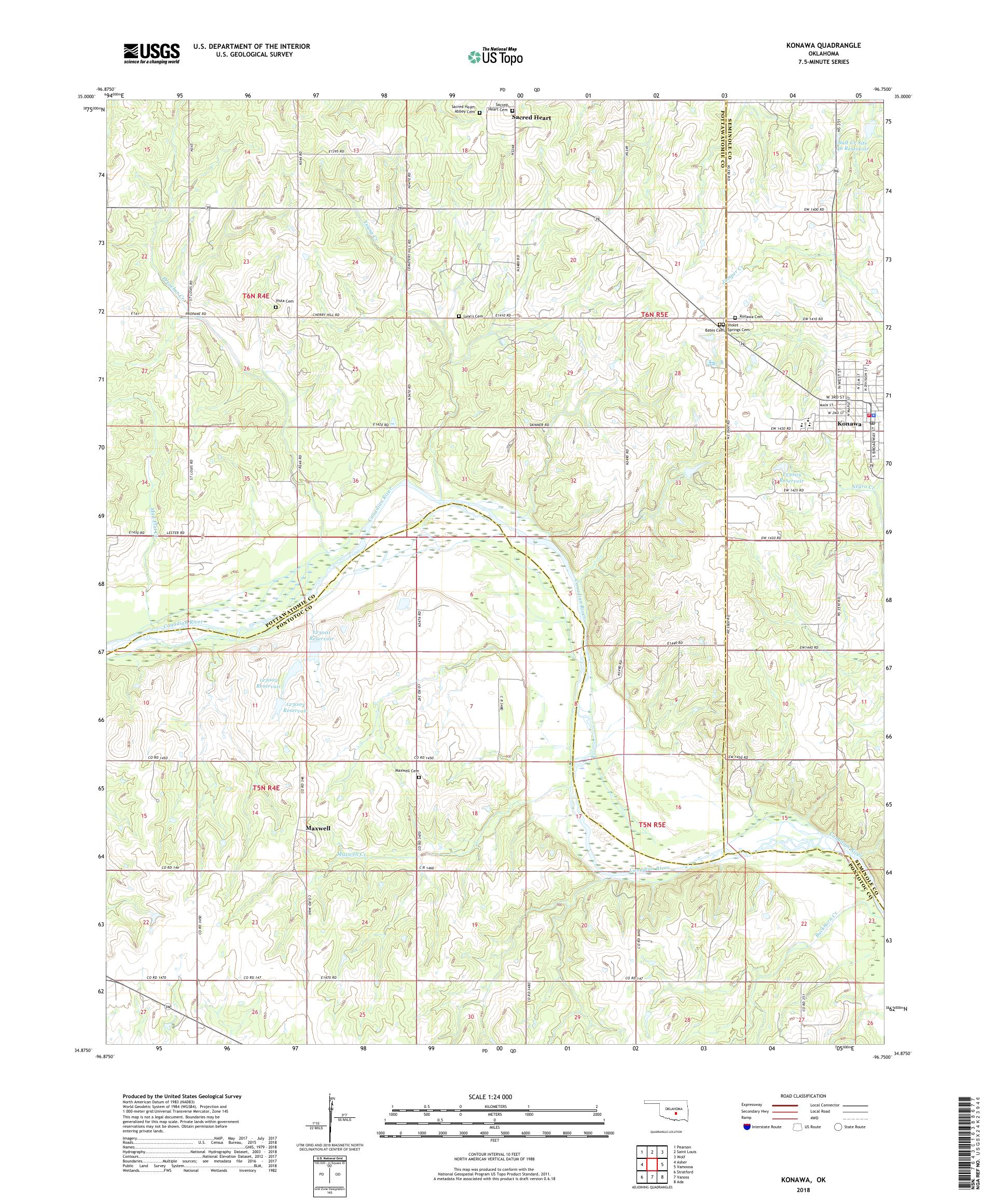 Konawa Oklahoma US Topo Map – MyTopo Map Store