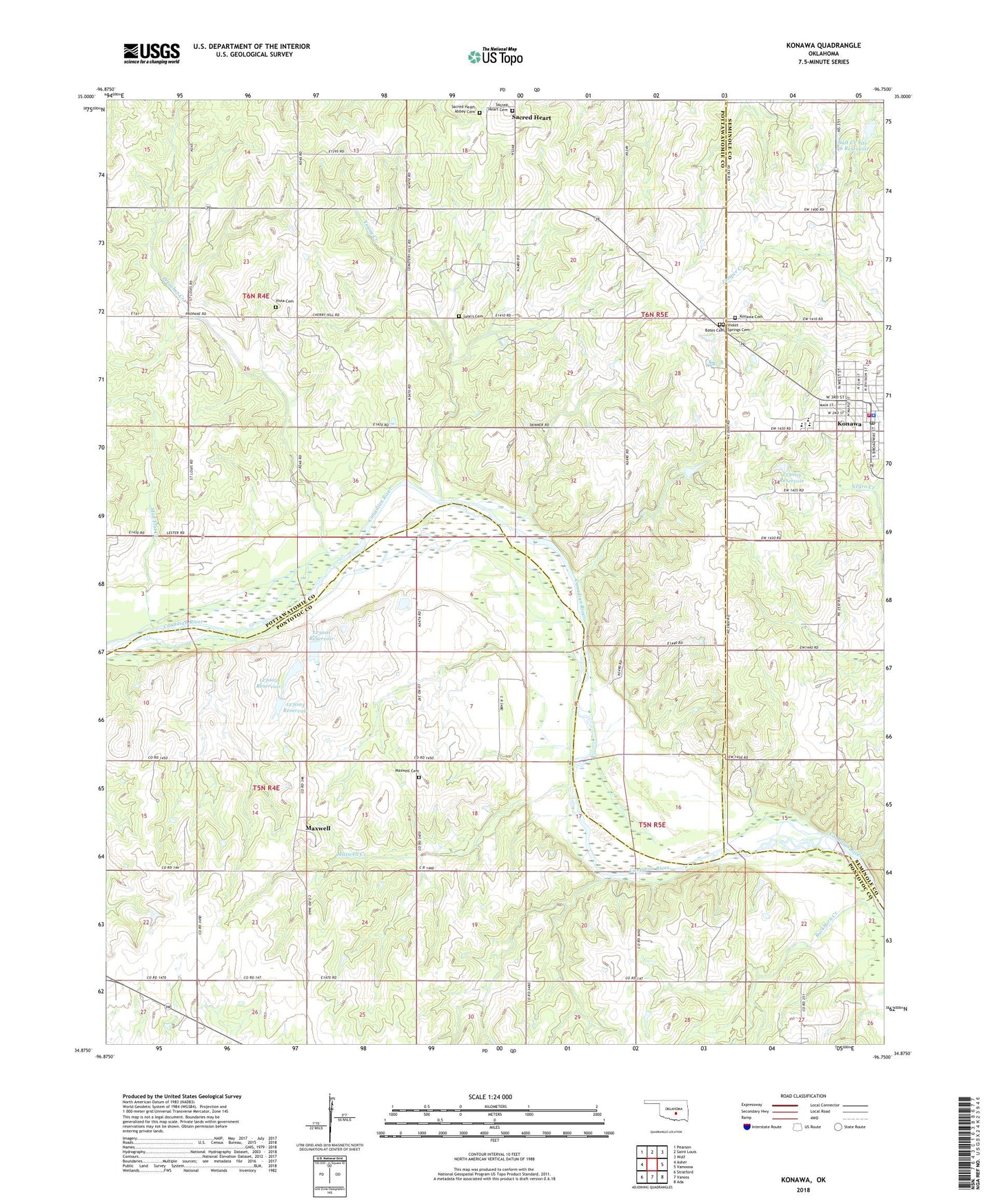 Konawa Oklahoma US Topo Map Image
