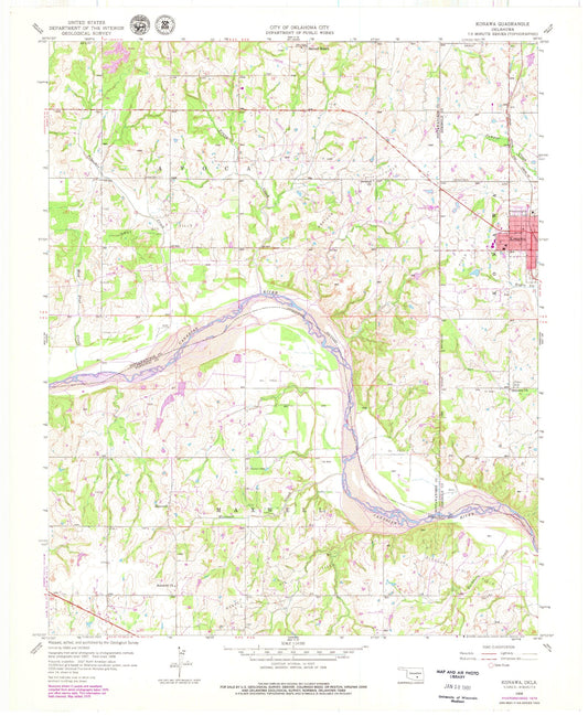 Classic USGS Konawa Oklahoma 7.5'x7.5' Topo Map Image