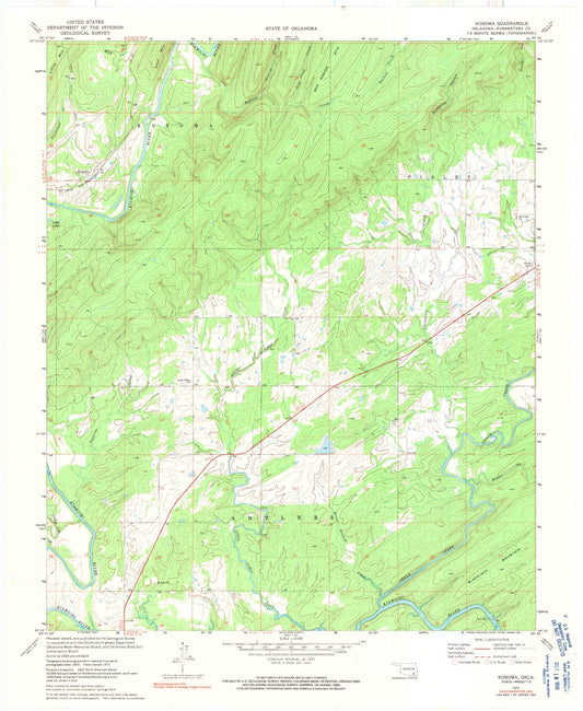 Classic USGS Kosoma Oklahoma 7.5'x7.5' Topo Map Image
