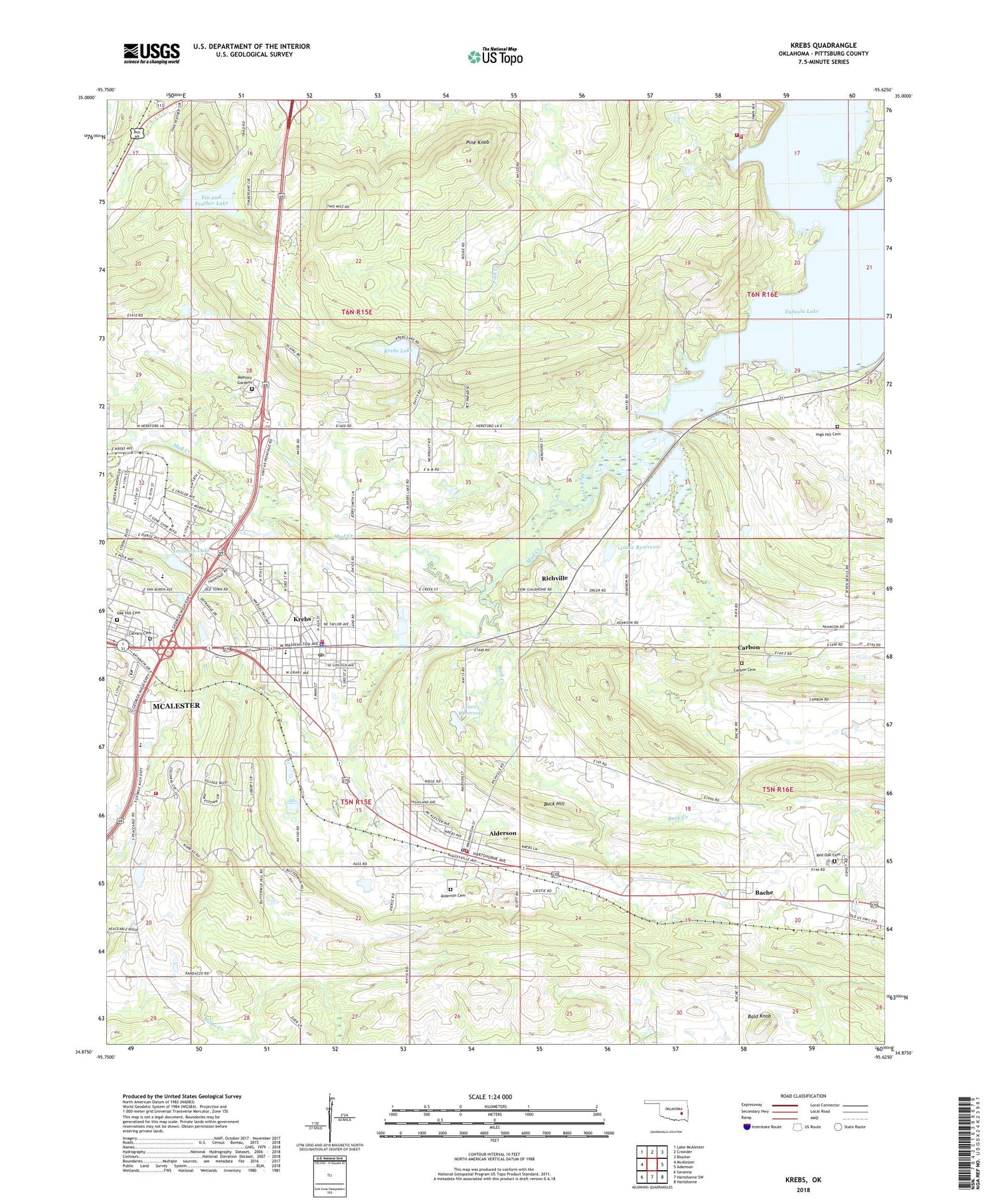 Krebs Oklahoma US Topo Map Image