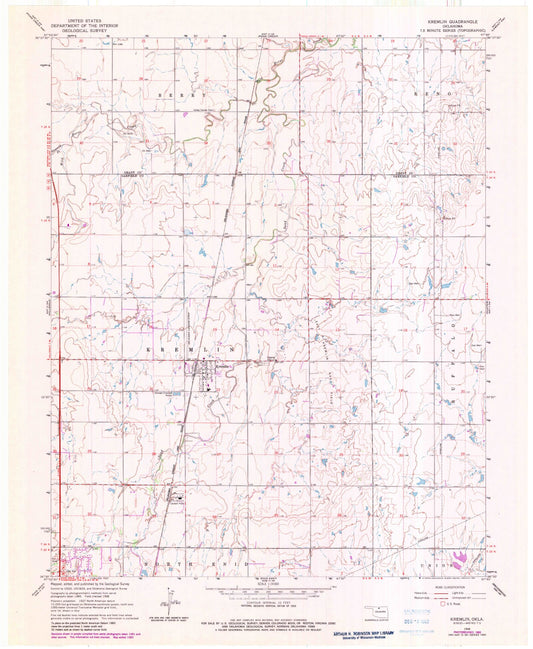 Classic USGS Kremlin Oklahoma 7.5'x7.5' Topo Map Image